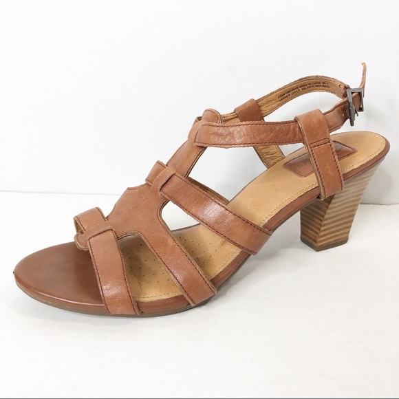 Clarks Shoes - Clarks Tan Leather Strappy Sandals Size 10